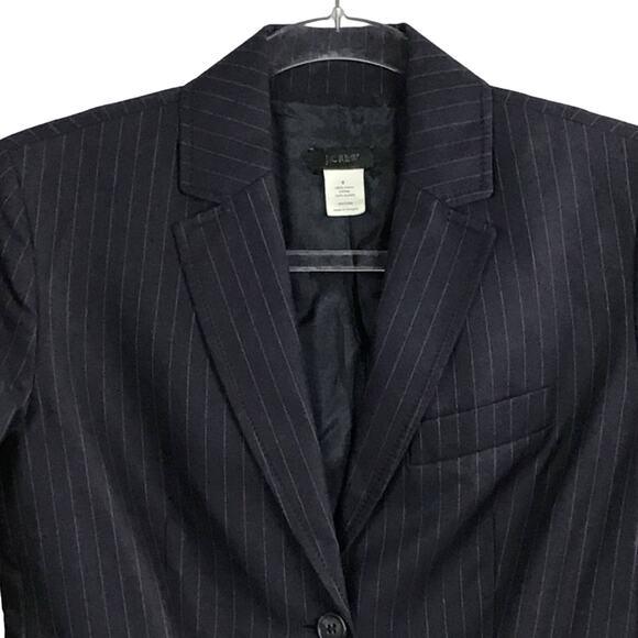 J CREW Classic Dark Navy Blue Gray Pinstripe Tailored Jacket Blazer sz 0 - Picture 6 of 7
